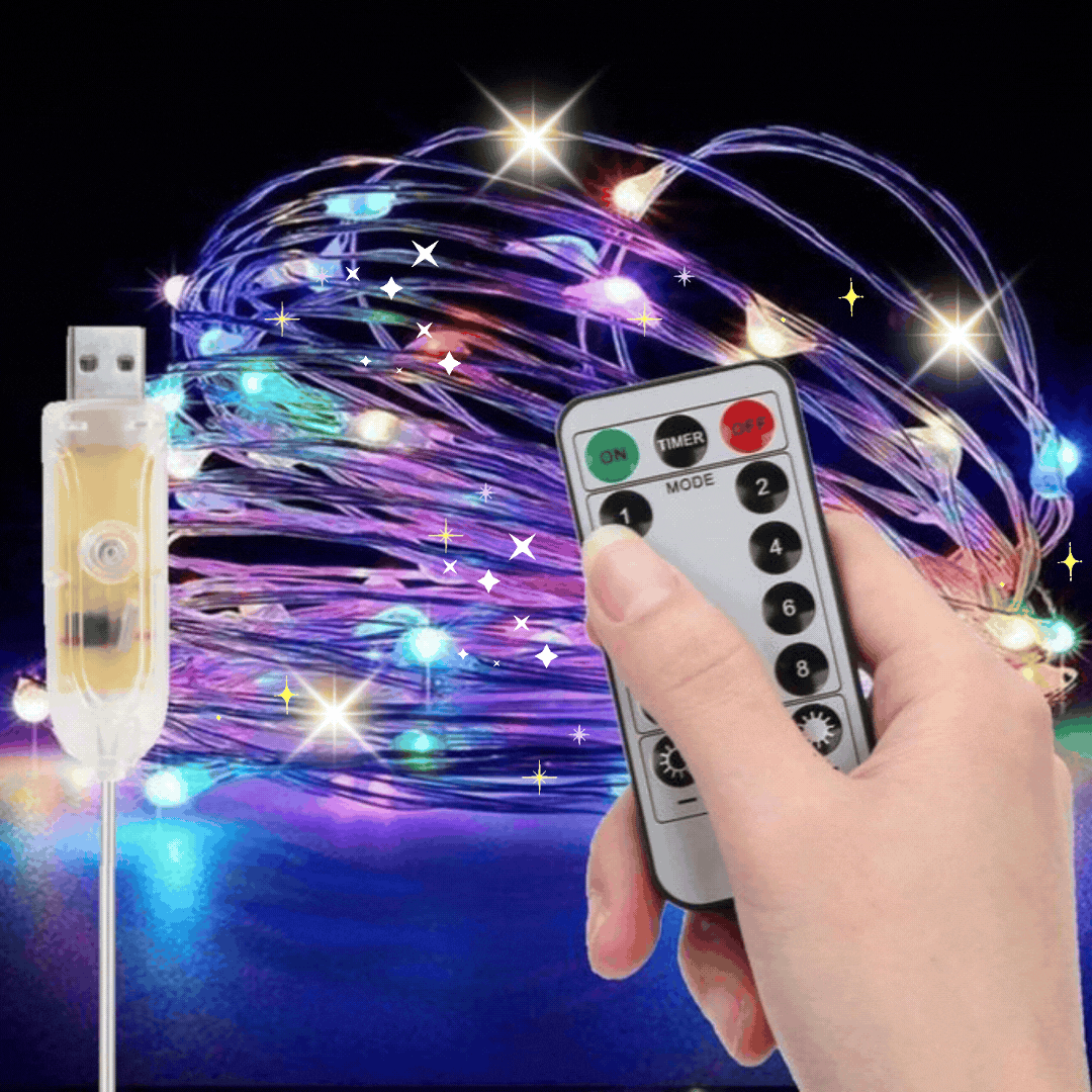 Guirlande Lumineuse Multicolore USB 10M 100 LEDs – 12 Modes et 12 Couleurs avec Télécommande – IP44 Étanche - SQES