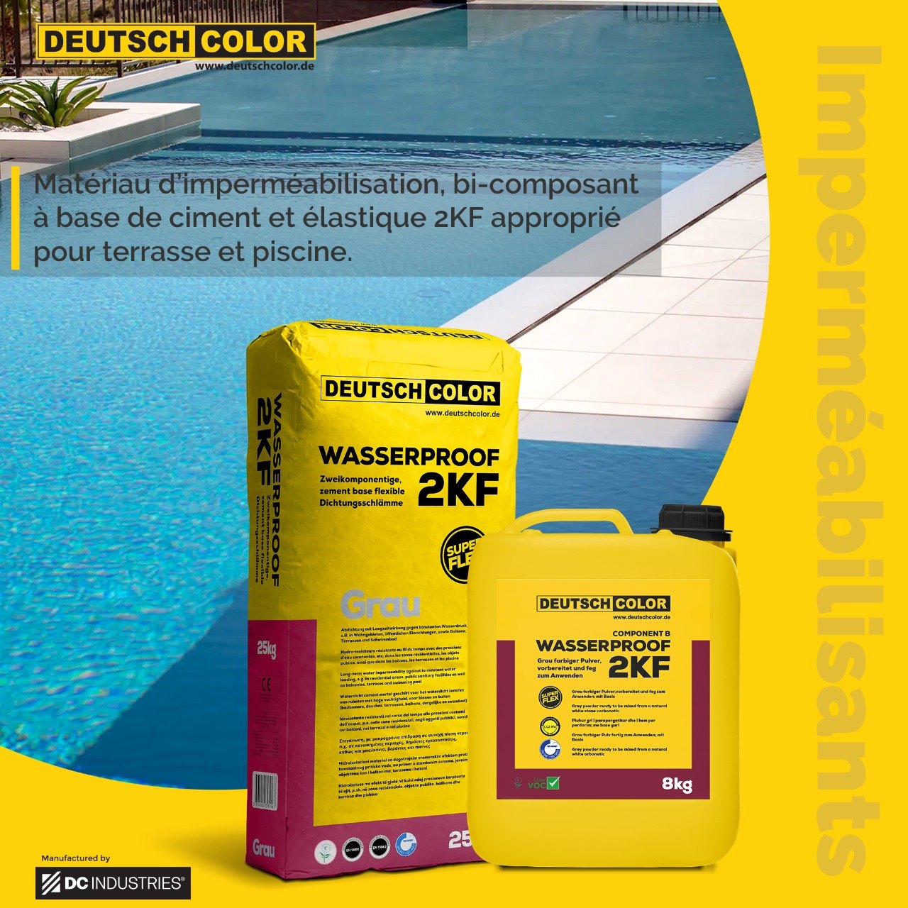WASSERPROOF 2KF DEUTSCH - Mortier Hydroisolant Bi-Composant 25kg + Liquide 8kg