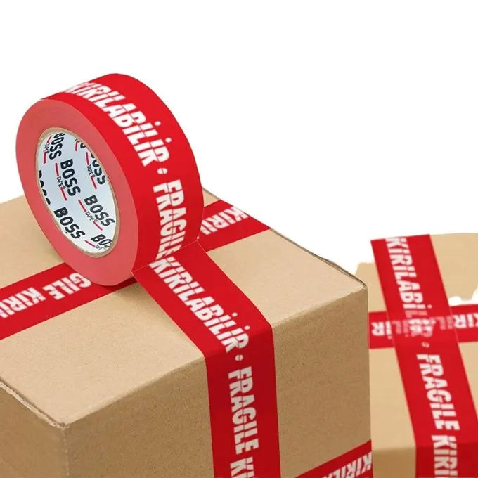 Ruban adhésif imprimé Fragile 50mmx66mt-Rouge BOSS TAPE - SQES