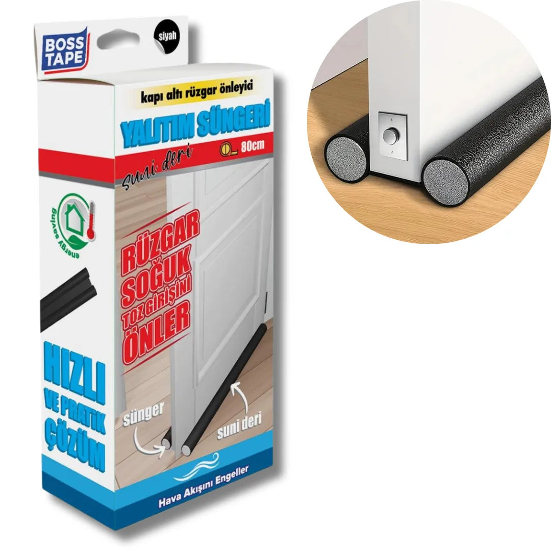 BOSS TAPE Boudin de Porte Isolant Froid, avec Double Joint en simili Cuir NOIR - SQES