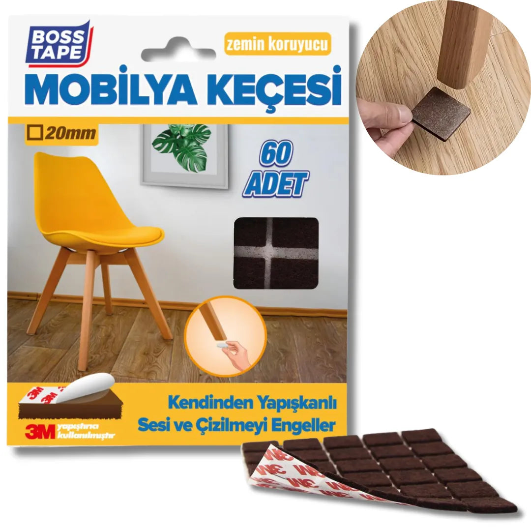 BOSS TAPE Patin anti glissement adhésif de meuble forme Carrée 20mm Marron (60pcs) - SQES