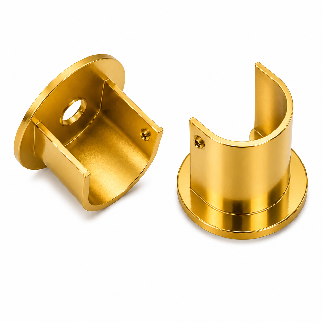 supports tube latéraux en aluminium poli DN25 finition or brillant. SQES TUNISIE