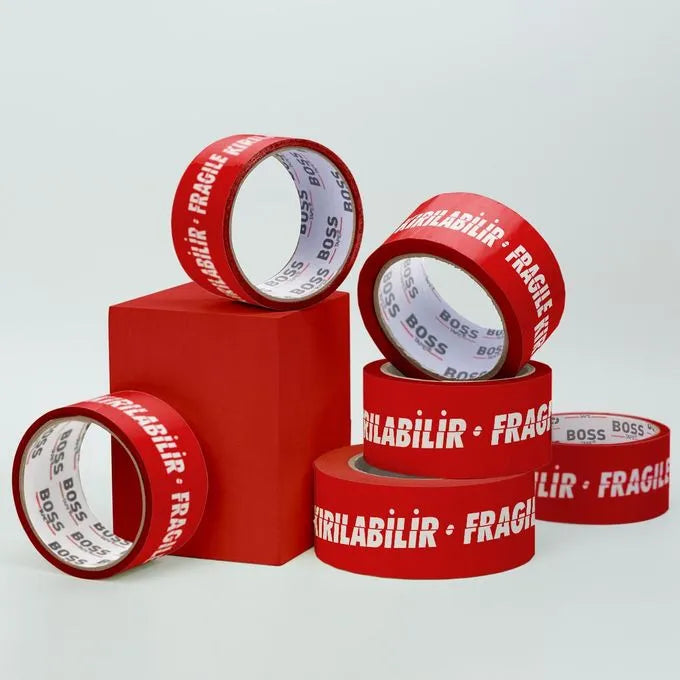 Ruban adhésif imprimé Fragile 50mmx66mt-Rouge BOSS TAPE - SQES