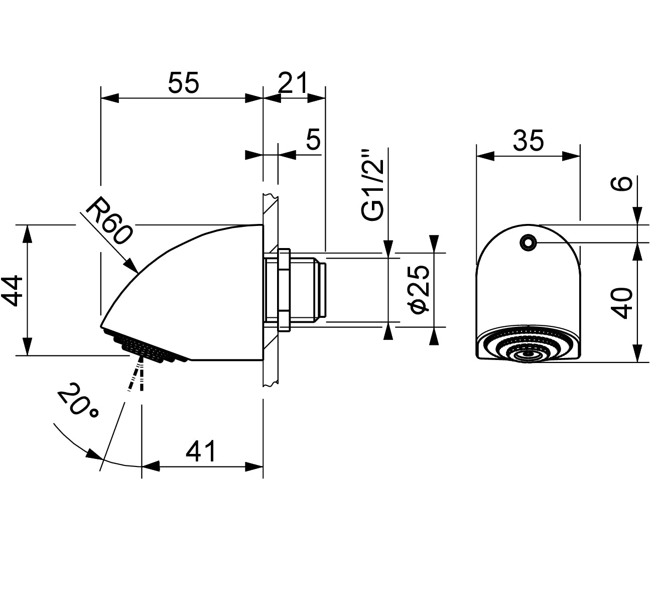 Pommeau de Douche Mural à Jet Fixe Anti-Accrochage MCM Italie - Réf. 6000