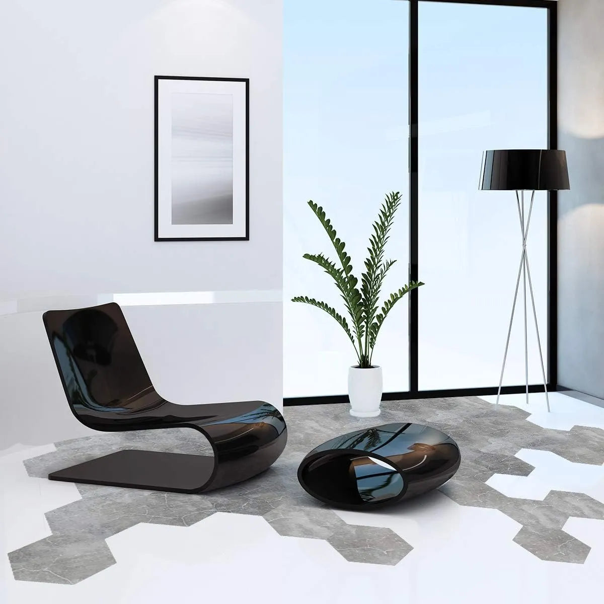 Panneaux autocollants de sol en PVC (6 pcs) imperméables et antidérapants hexagonaux 23cmx20cm, Gris - SQES