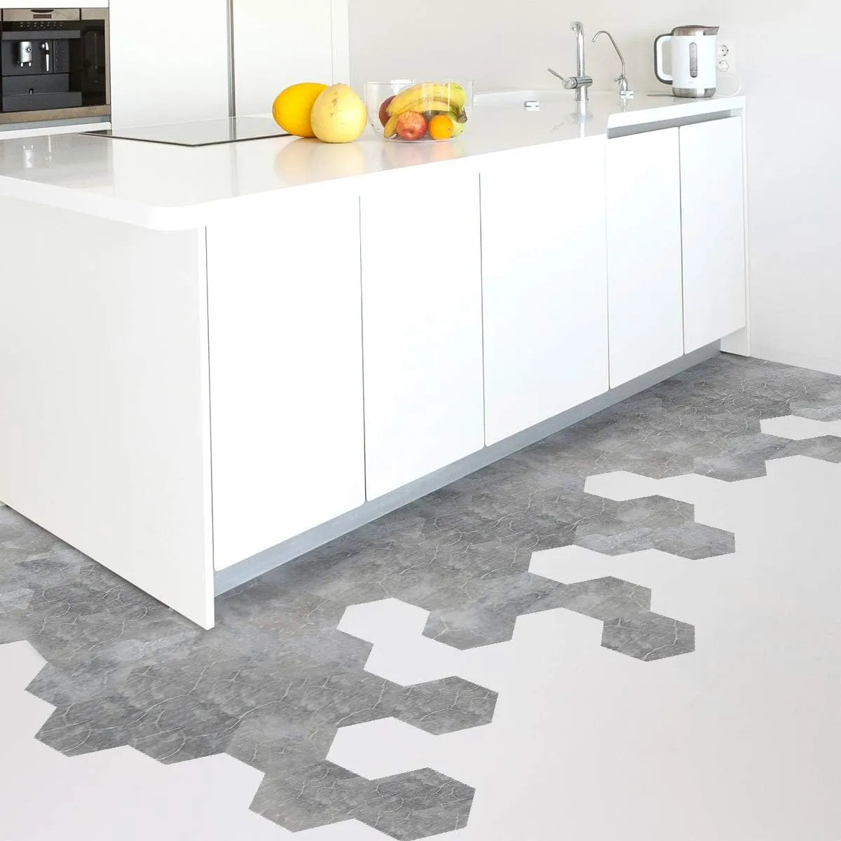 Panneaux autocollants de sol en PVC (6 pcs) imperméables et antidérapants hexagonaux 23cmx20cm, Gris - SQES