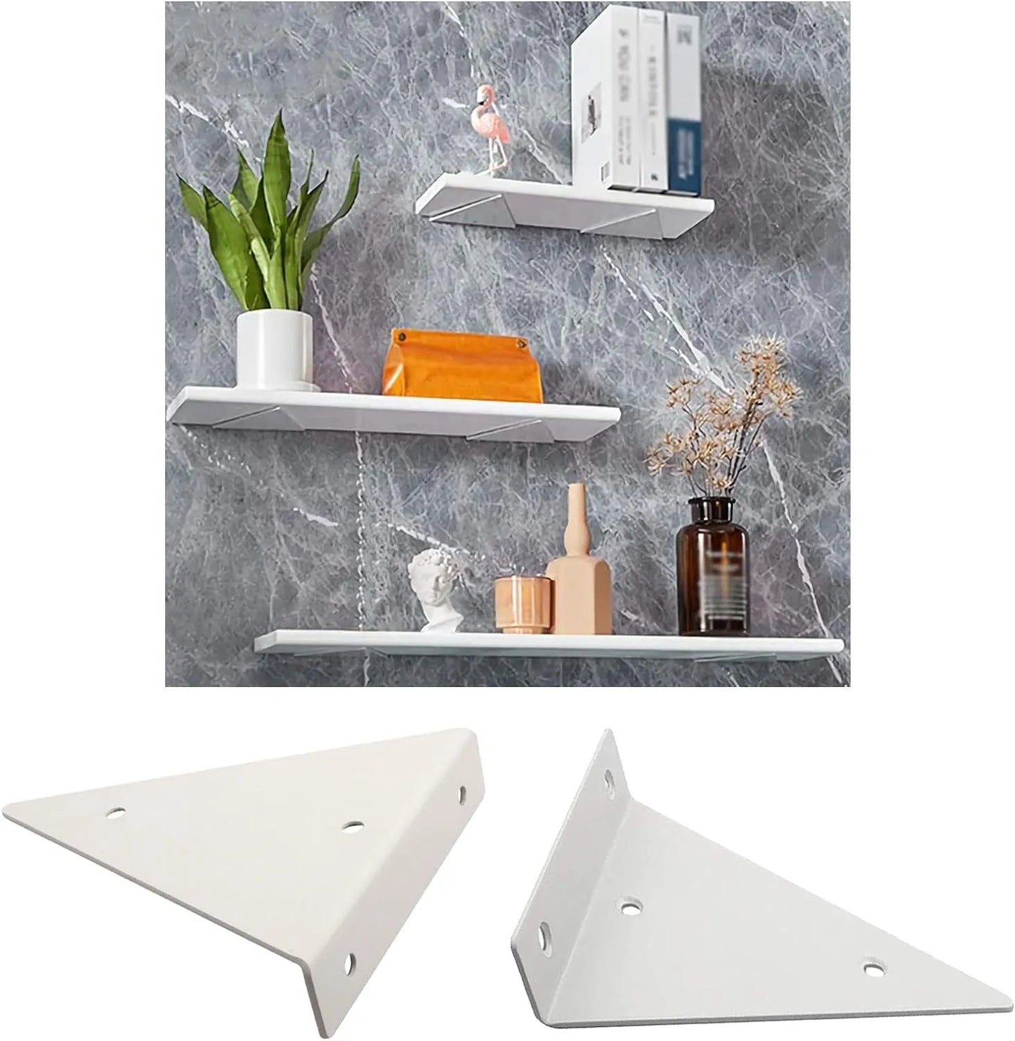 Lot de 2 Support d'étagère triangulaires en acier Blanc - SQES