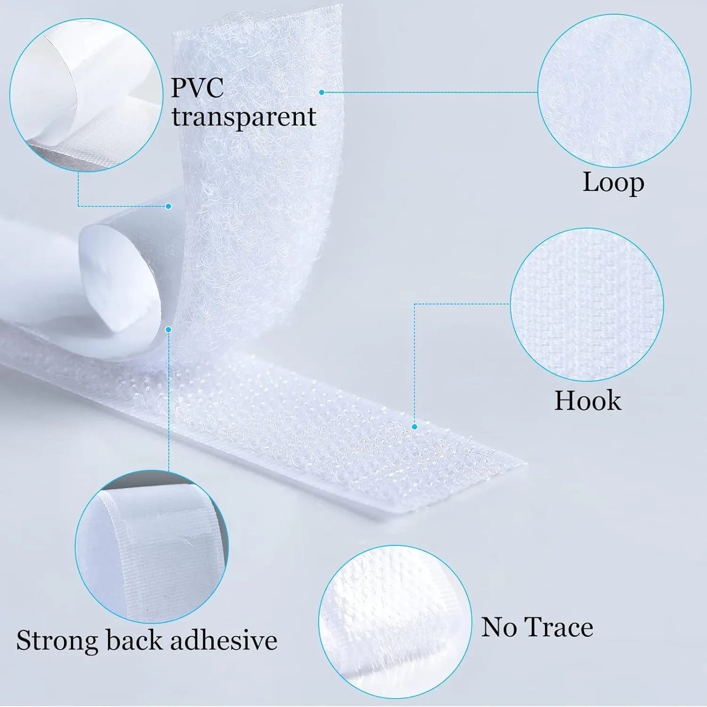 Scratch Autocollant Double Face, Ruban de 100cm x 2cm BLANC - SQES