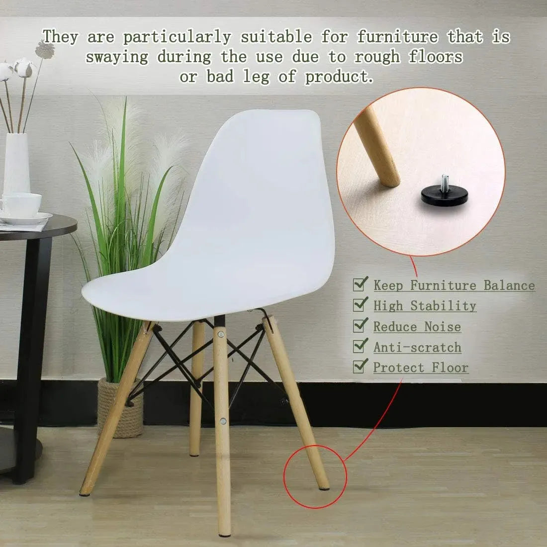 Patins de pieds réglables en hauteur, base en plastique M6x25 D25 - Lot 12pcs - SQES