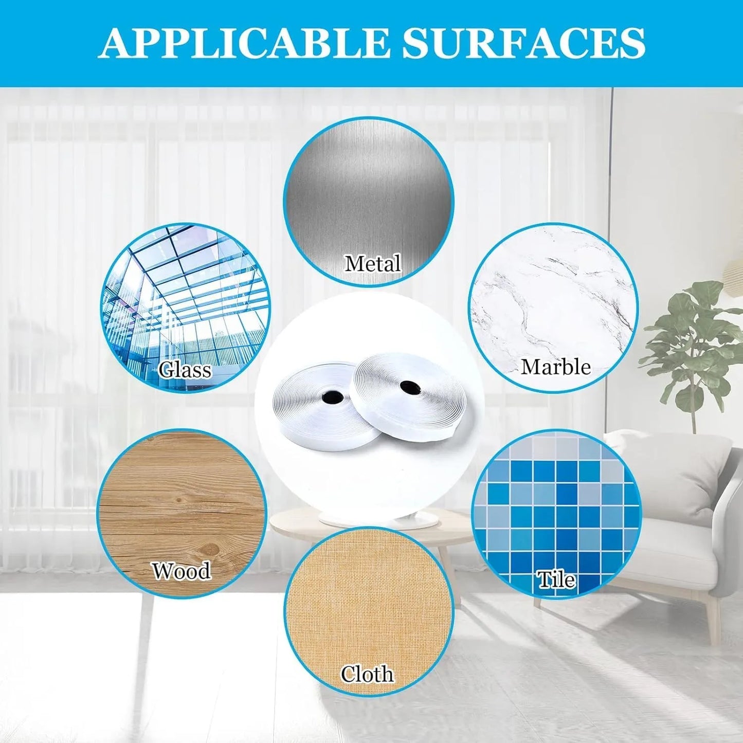 Scratch Autocollant Double Face, Ruban de 100cm x 2cm BLANC - SQES