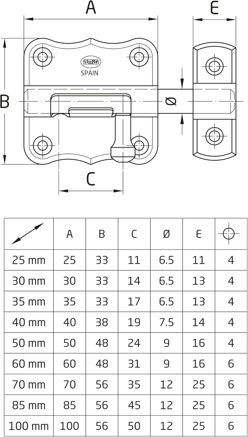 Verrou Box Laiton – Modèles 384/30, 384/40 et 384/60 mm
