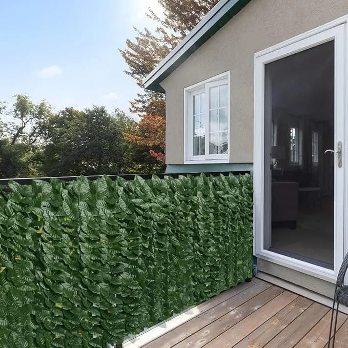Rouleau de Filet Brise-Vue Brise-Vue avec Feuilles et Lierre synthétique Anti-Chute pour Garage, terrasse, Balcon, Jardin, extérieur, Vert foncé - SQES