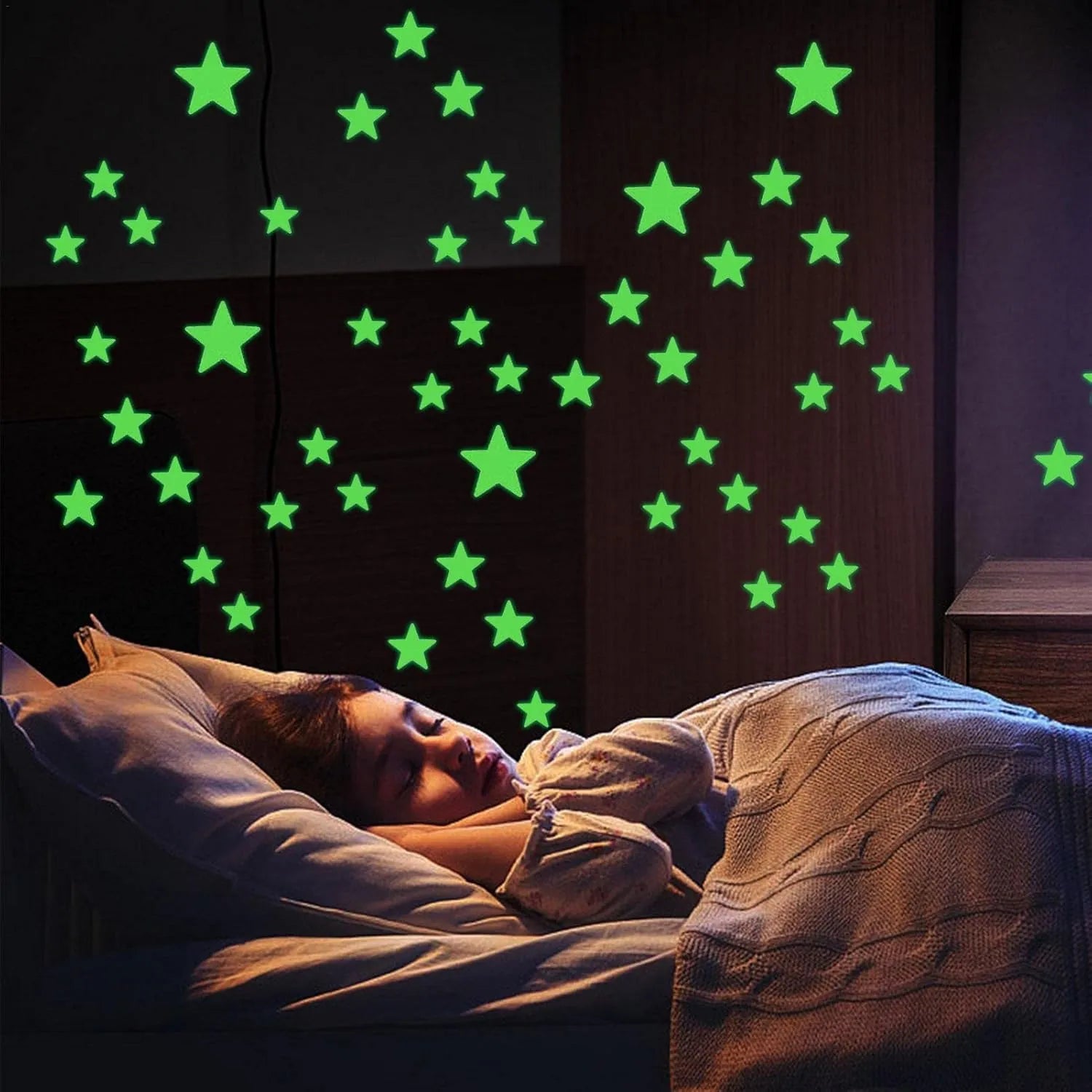 Autocollants muraux étoiles 3D phosphorescents, 50 pièces, lueur dans Autocollants muraux étoiles 3D phosphorescents, 50 pièces, lueur dans