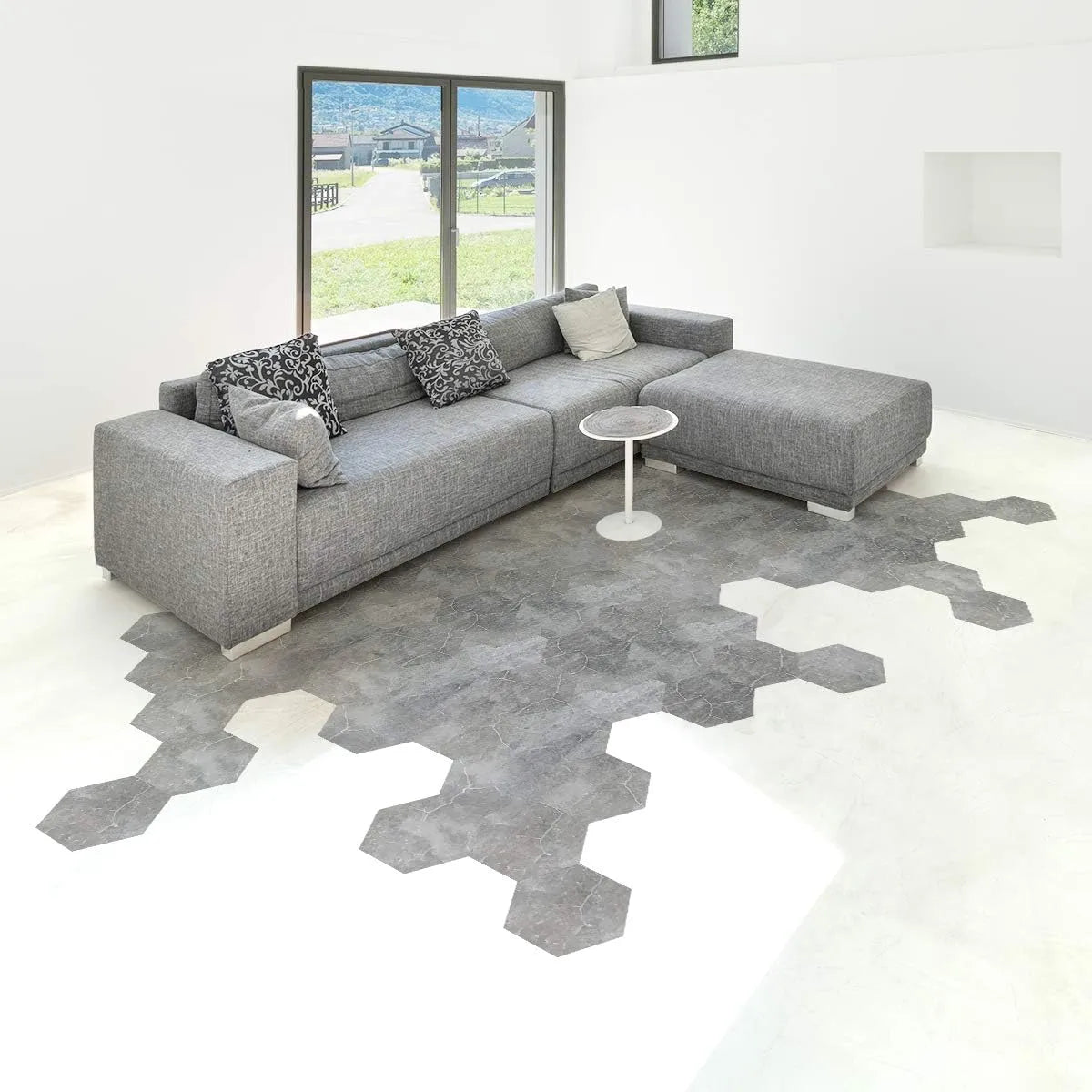 Panneaux autocollants de sol en PVC (6 pcs) imperméables et antidérapants hexagonaux 23cmx20cm, Gris - SQES