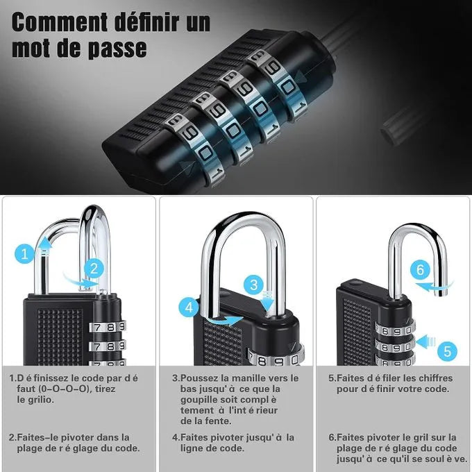 Cadenas à code de sécurité à combinaison à 3 chiffres - SQES