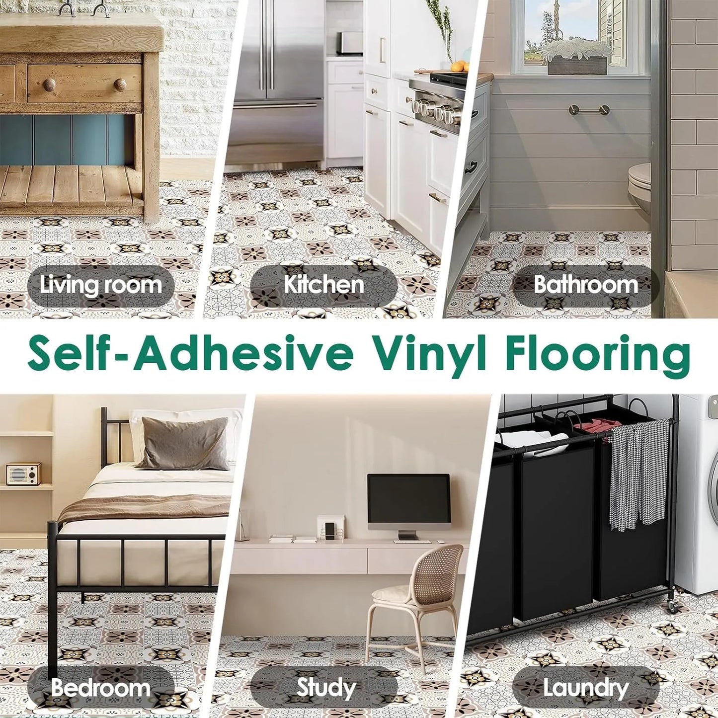 Carreaux de sol en vinyle autocollant imperméable (10pcs) - SQES