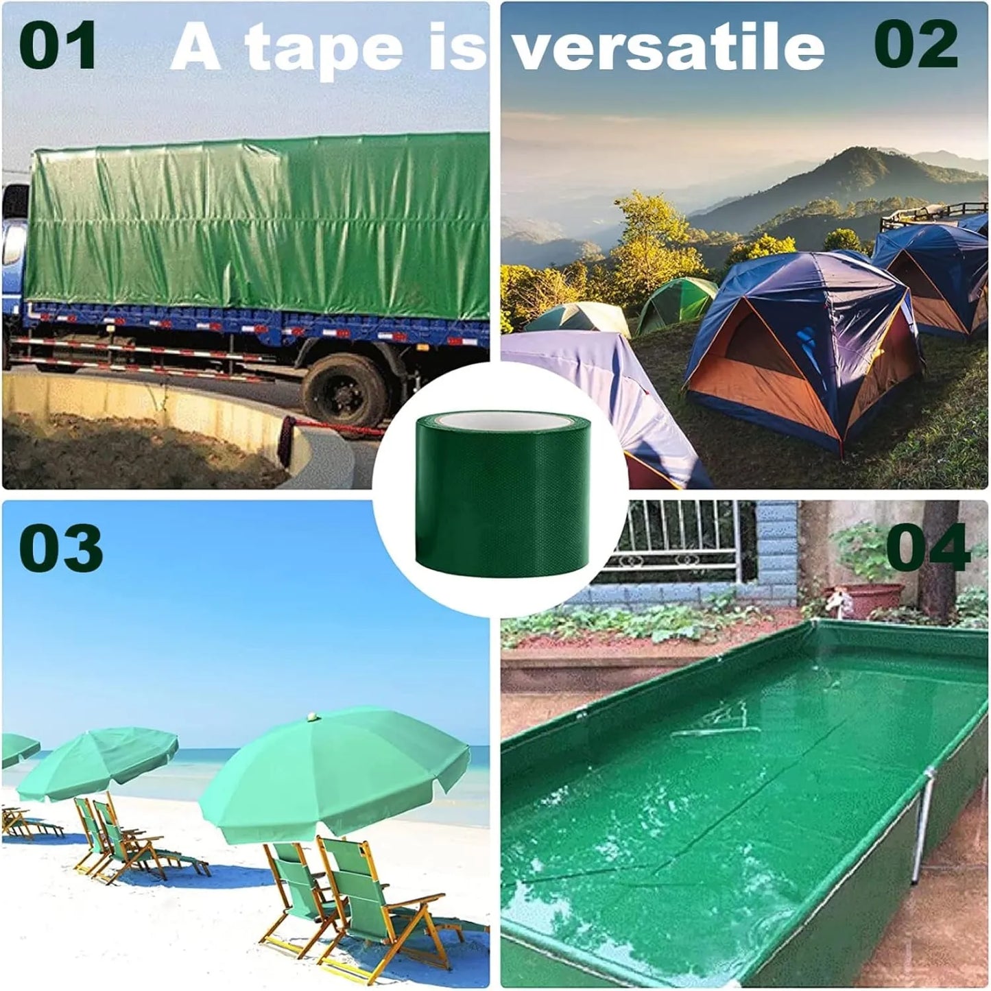 BOSSTAPE Ruban de Réparation étanche, Gaffeur multiusage, Toile américain VERT - SQES