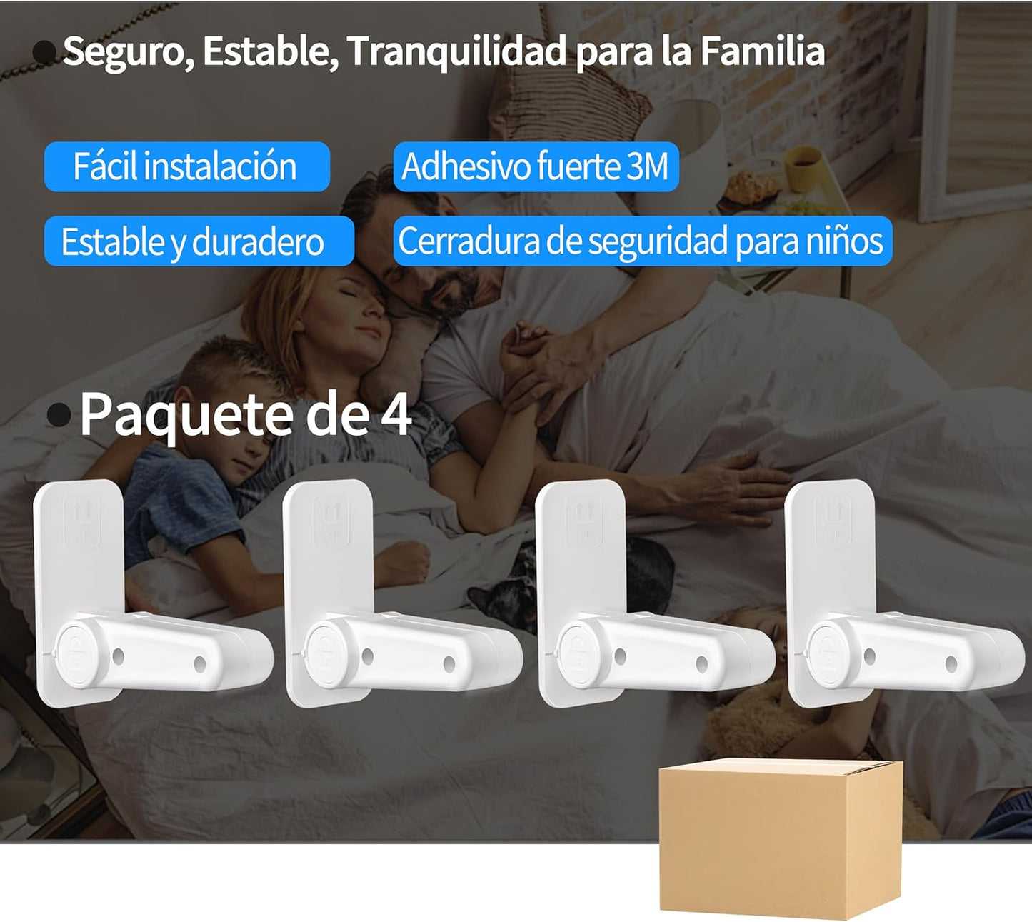 Lot 4 Serrures porte levier sécurité enfant adhésif blanc