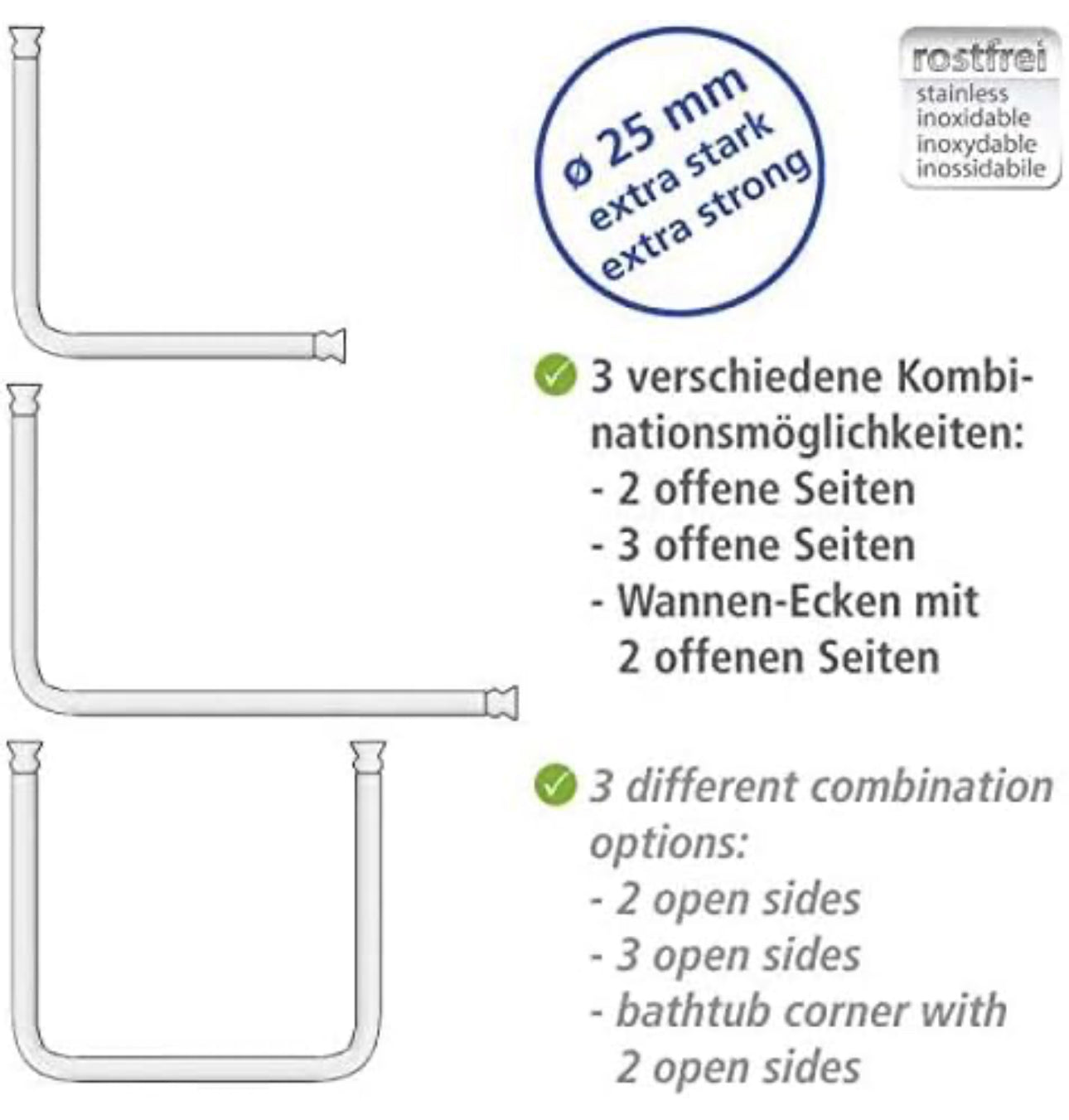 Support barre de douche extensible