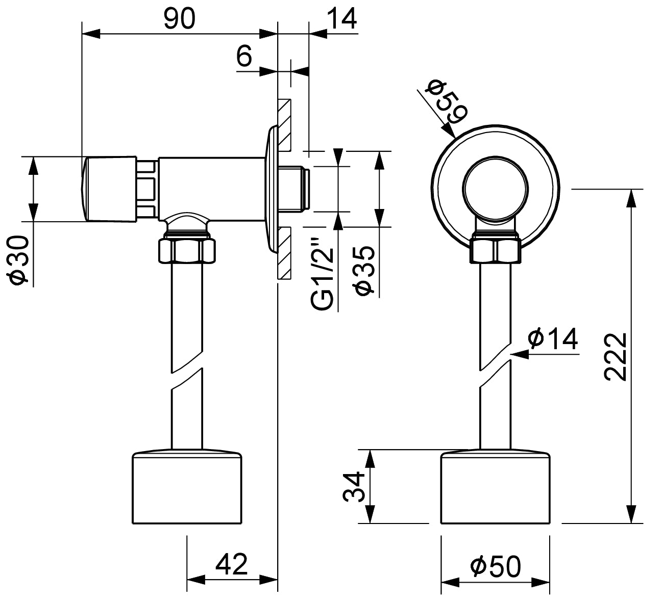 Robinet d'Urinoir Temporisé 4-6s Bouton-Poussoir Anti-Vandalisme MCM Italie - Article 9004