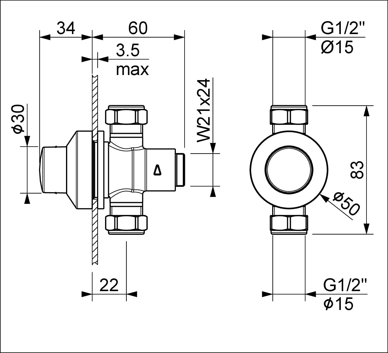 Robinet monocommande temporisé – Bouton poussoir 9005 - SQES