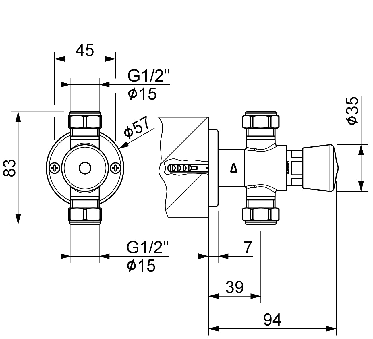 Robinet d'Urinoir à Poussoir Anti-Vandalisme Installation Murale MCM Italie - Article 9006