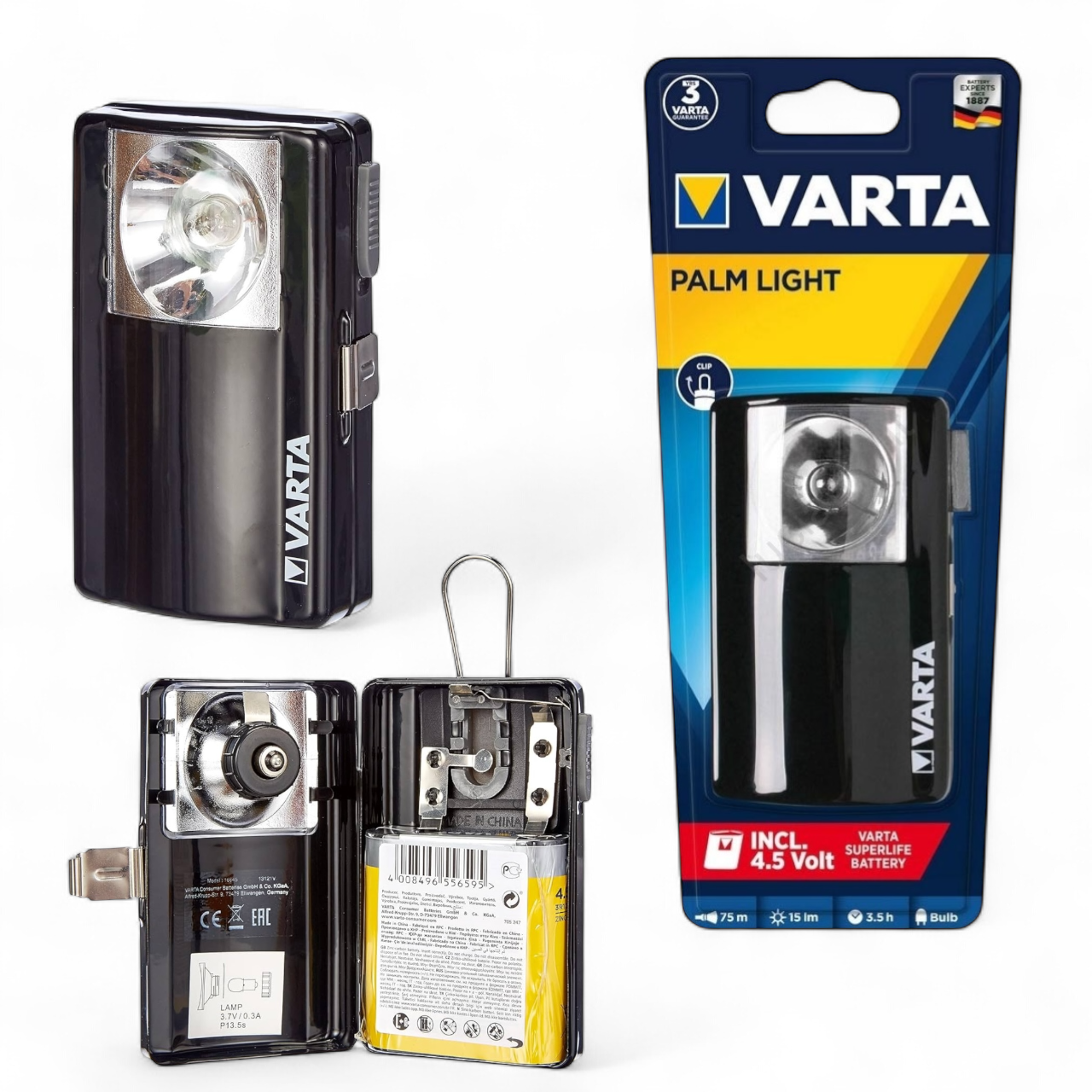 VARTA TORCHE PALM LIGHT 75m,53h,15lm - 4008496977535