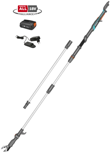 Sécateur télescopique GARDENA HighCut 360/18V P4A - Portée 5m - Kit prêt à l'emploi avec batterie
