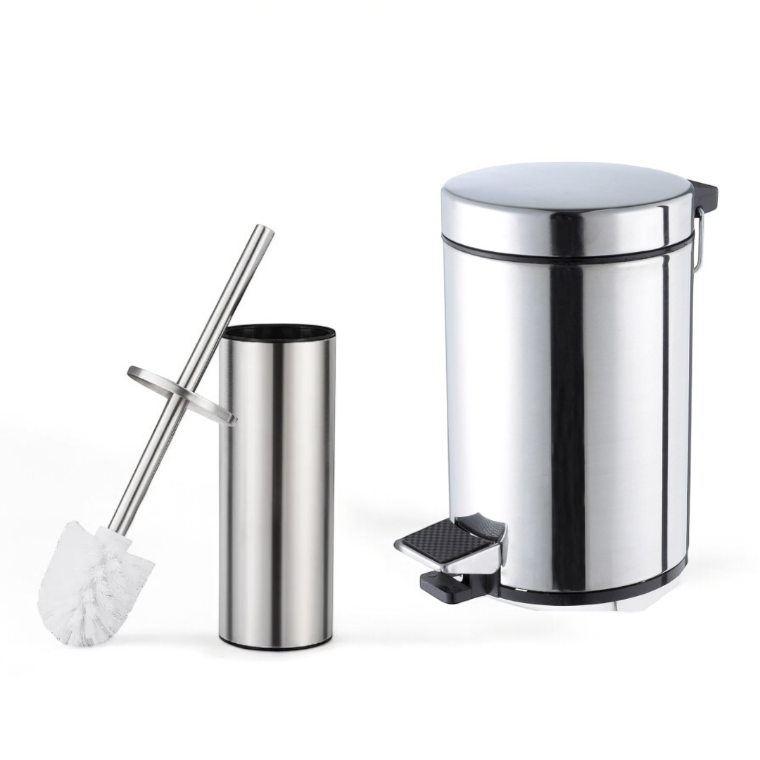 Ensemble Poubelle & Brosse WC Inoxydables – Design Premium & Hygiène Totale