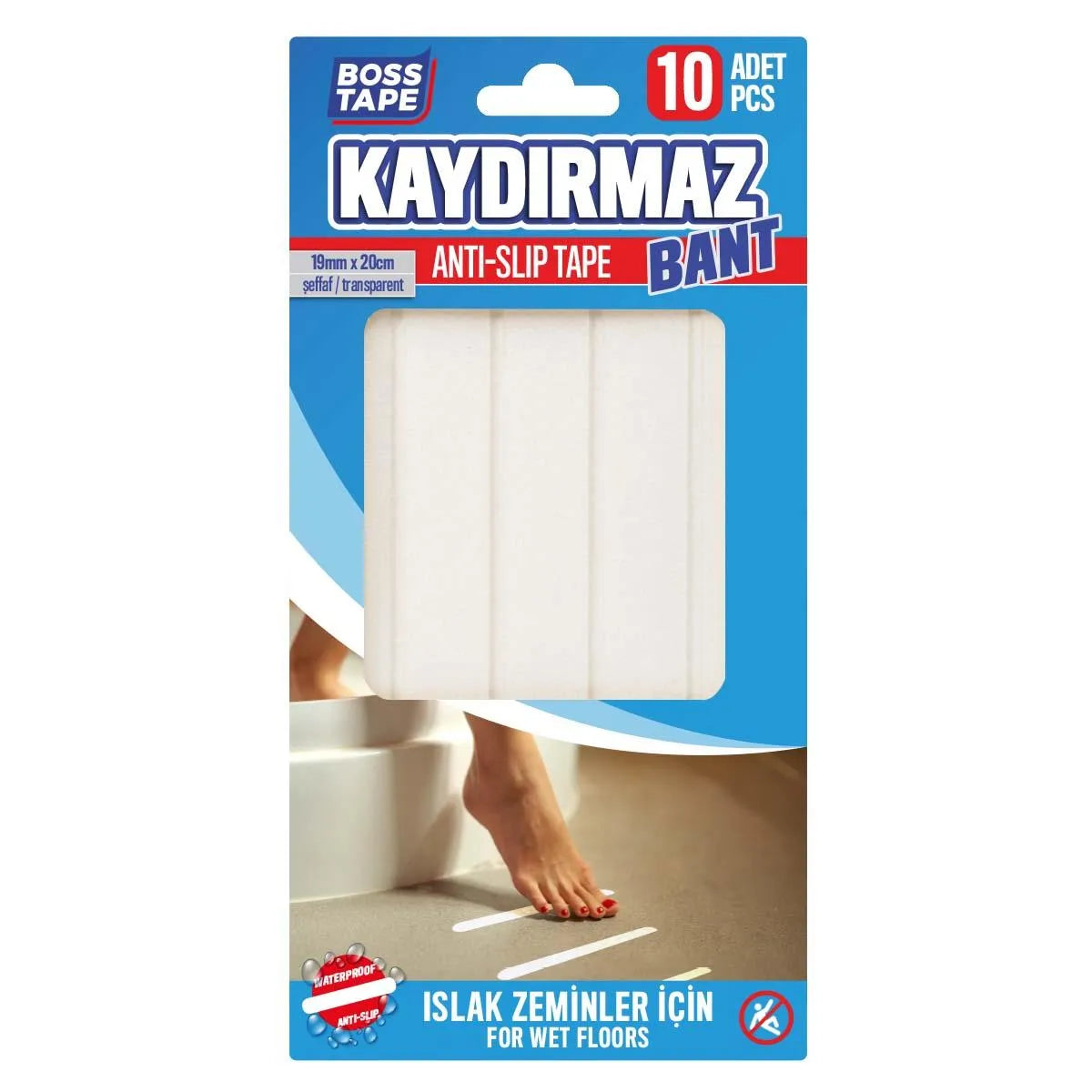 BOSSTAPE Kit bande Antidérapante adhésif Transparent pour sol de douche (10pcs 19mmx20cm) - SQES