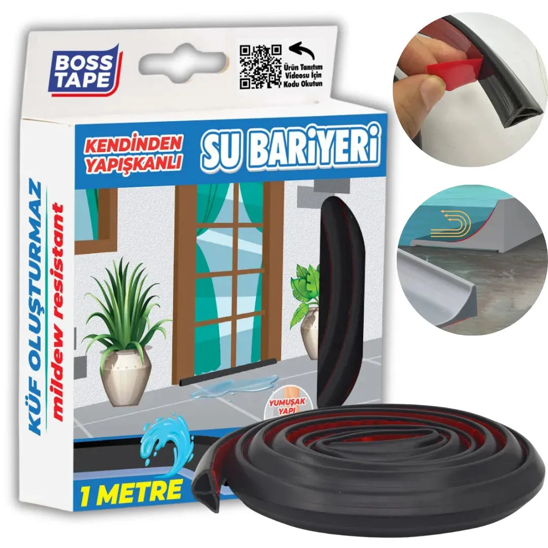BOSS TAPE Barriere adhésif de Douche - Barrage Eau De Seuil NOIR - Joint Stop eau - 1m - SQES