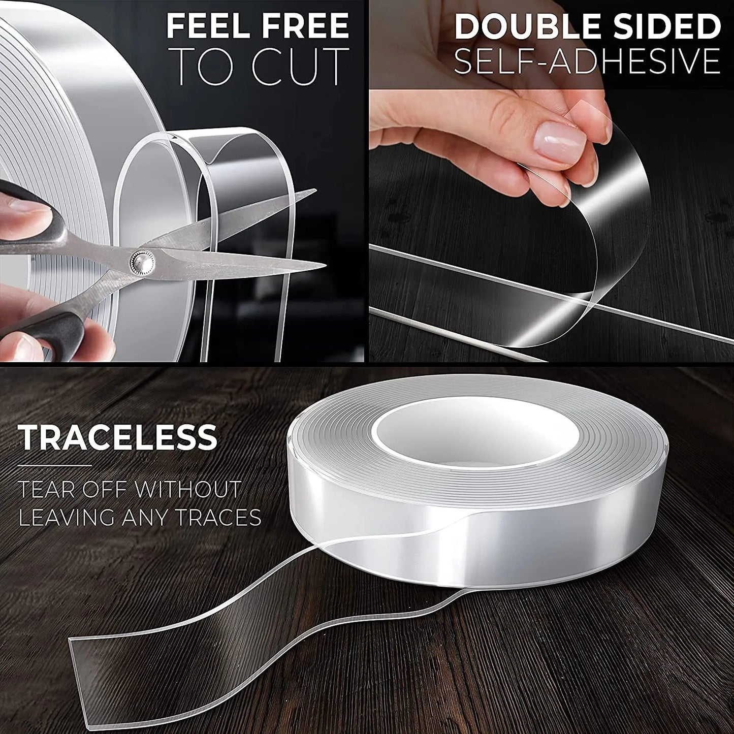 BOSS TAPE Double Face Nano Tape, Scotch Lavable et Réutilisable transparent 19mmx3m - SQES
