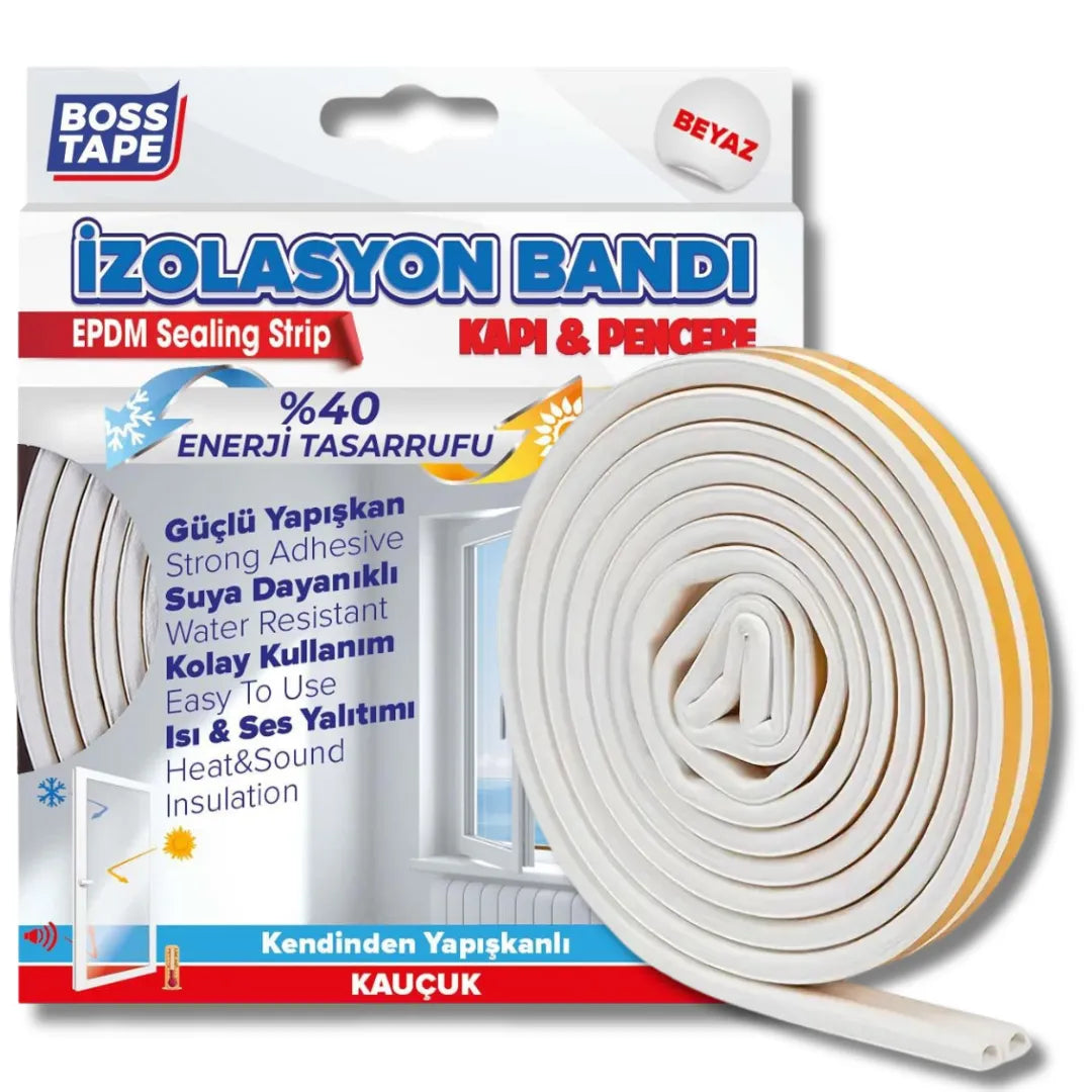 BOSS TAPE Joint d'étanchéité pour porte , fenêtre, isolation thermique, Type D, BLANC - SQES