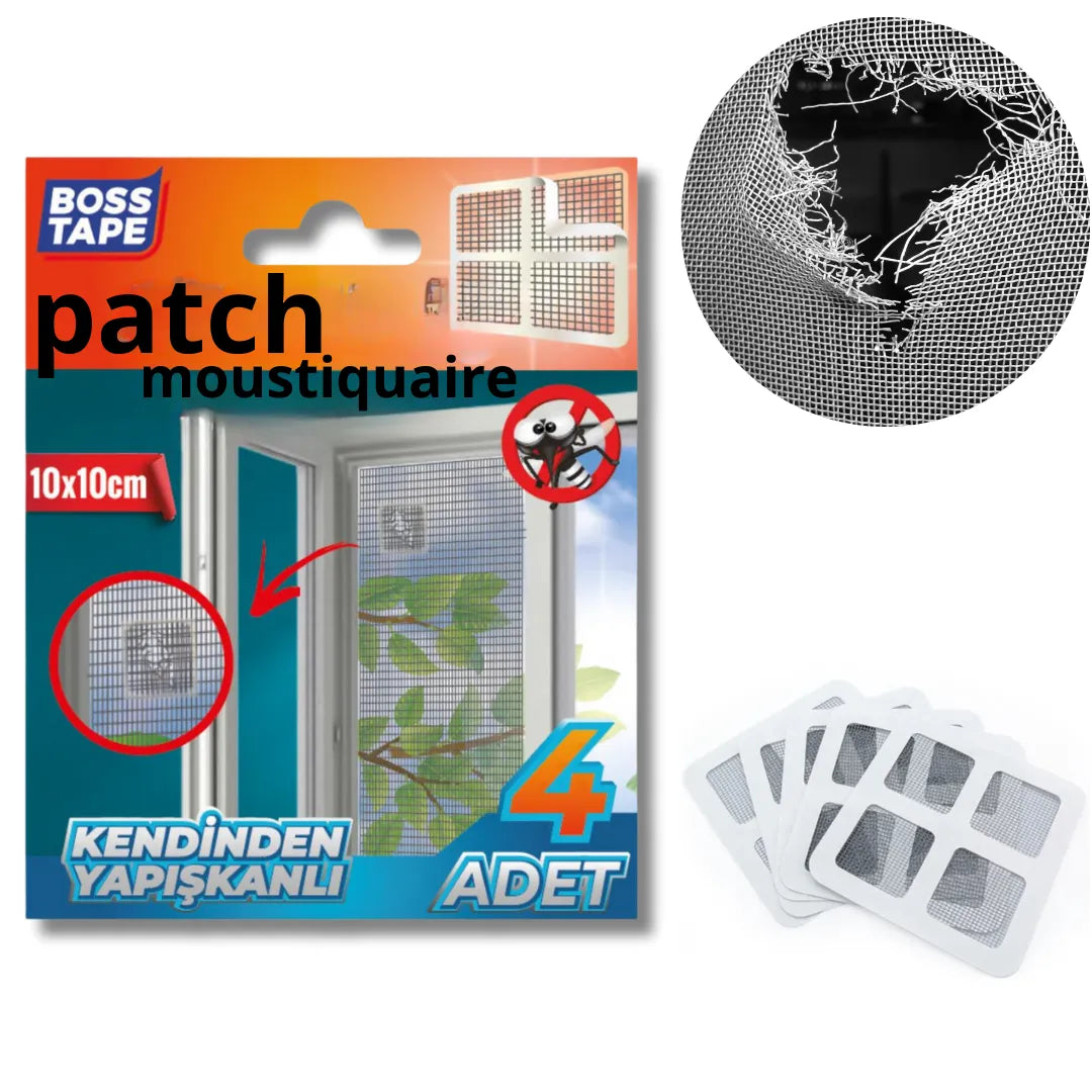 BOSS TAPE Kit de Réparation pour Moustiquaire - Patch Autocollant, Réparation de Trous et Déchirures(4pcs) - SQES