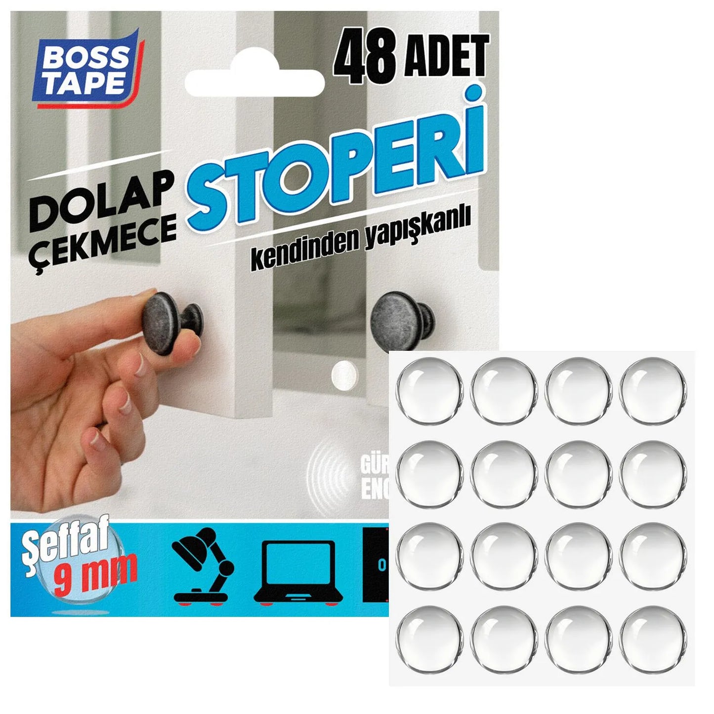 BOSS TAPE Patin silencieux adhésif pour meuble 9mm (48pcs) - SQES