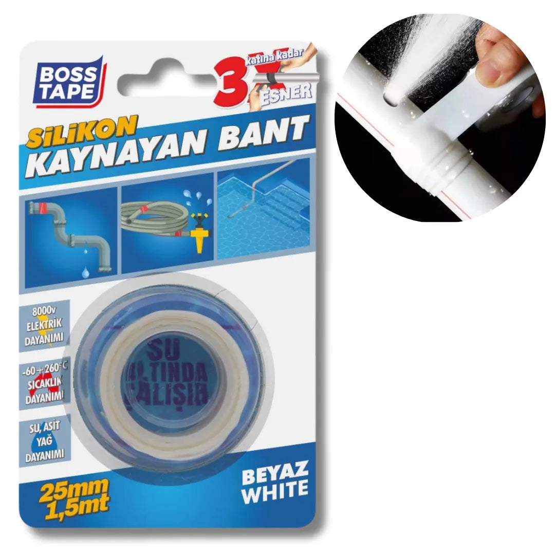 BOSS TAPE Ruban de Réparation Auto Amalgamant pour l'Étanchéité et l'Isolation de Tuyaux et Câbles 25mmx1.5m - SQES
