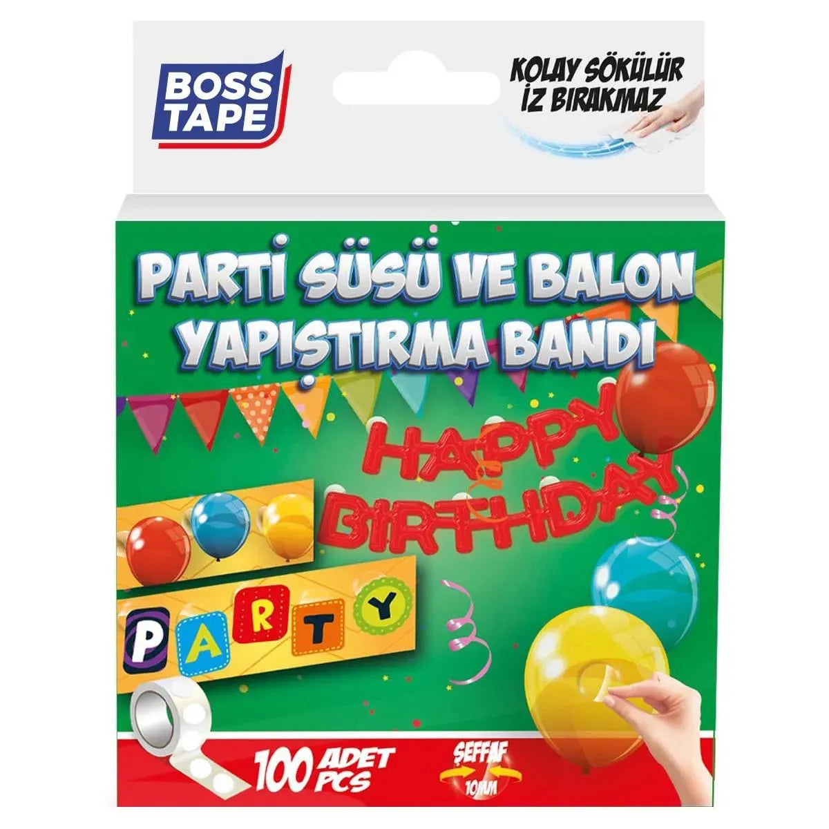 BOSS TAPE Ruban de pastille pour ballons - double faces pour décoration anniversaire - fetes (100pcs) - SQES