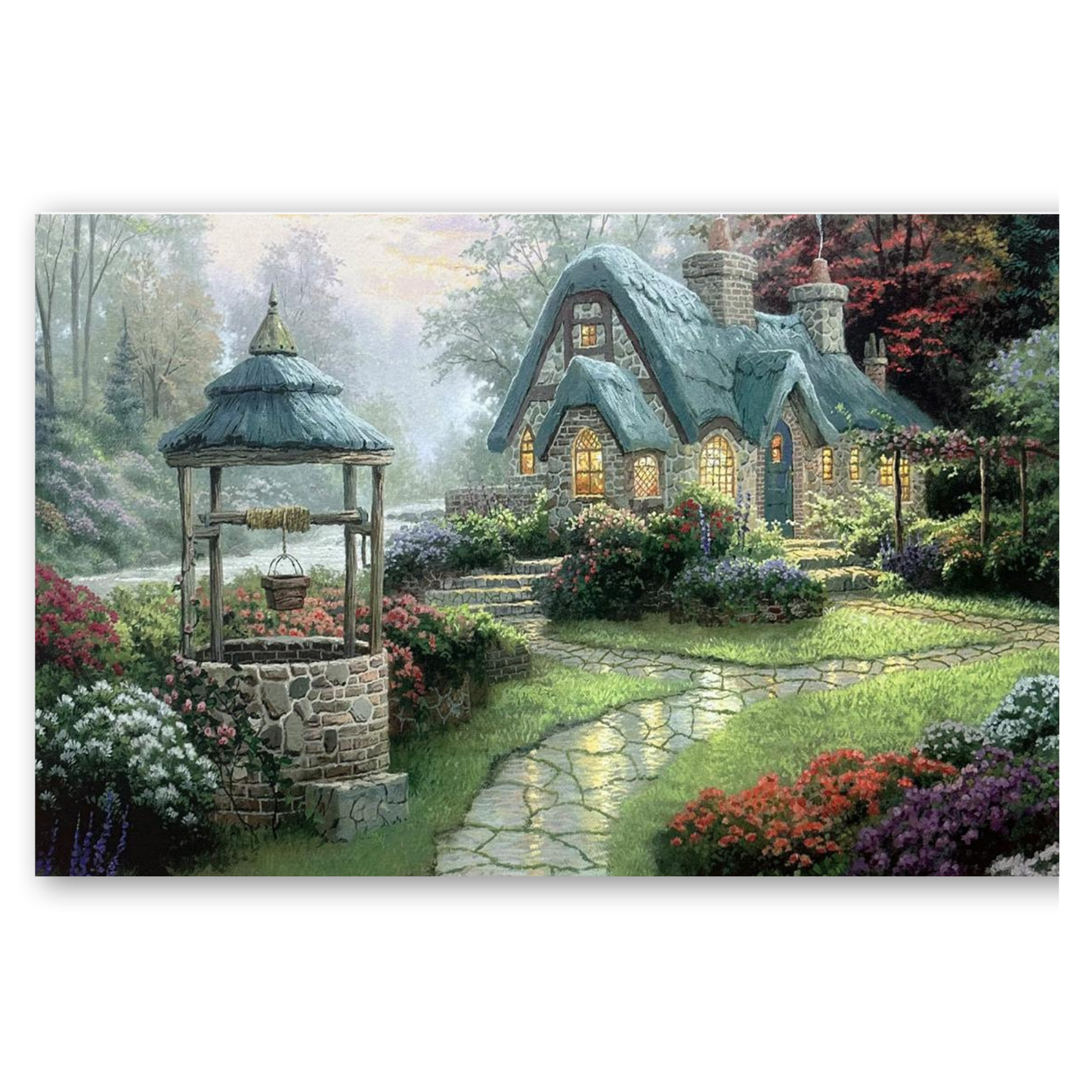 Tableau Maison de Lumière 50x70cm Lumineux LED Toile Textile Haute Qualité