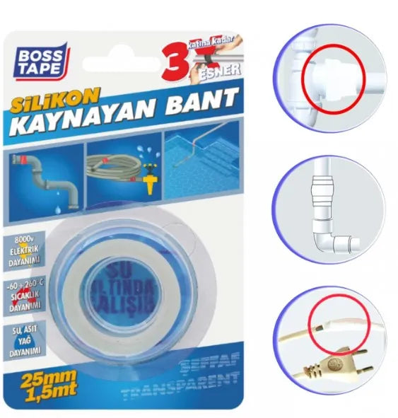 Ruban silicone auto-fusionnant 25 mm 1,5 mt - Boss Tape - SQES