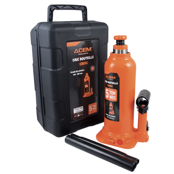 Cric Bouteille Hydraulique ACEM® 5T avec Boîte Plastique - 207mm