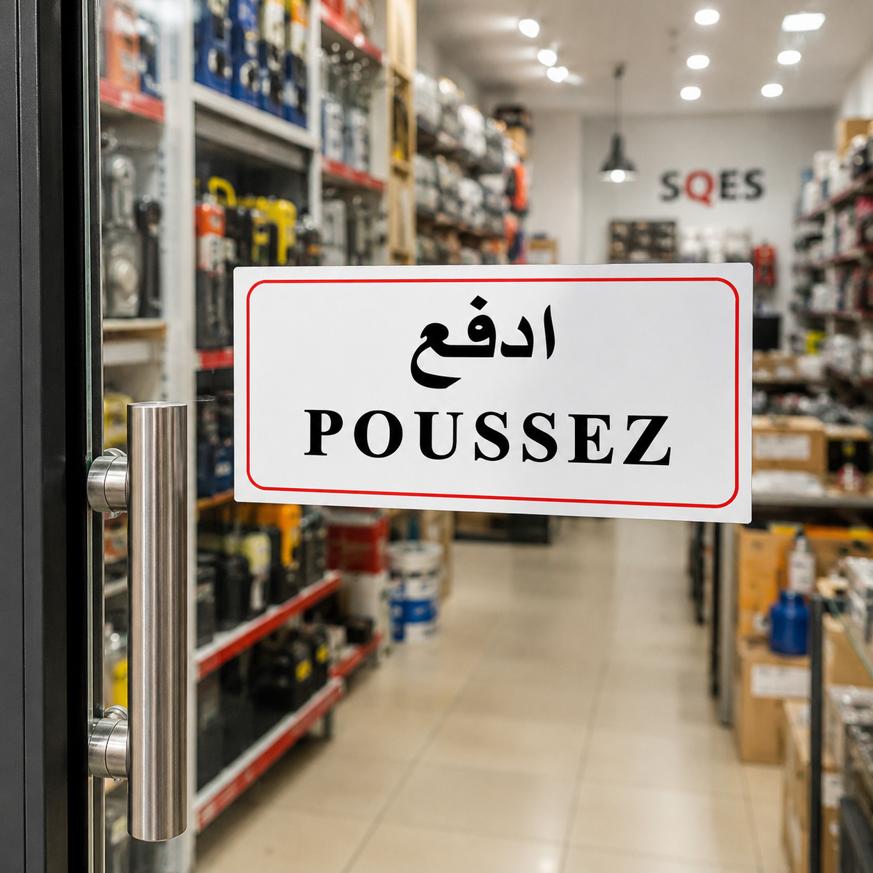Plaque de Signalisation Adhésive POUSSEZ / ادفع – Bilingue Français / Arabe