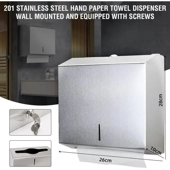 Distributeur Papier d'essuie mains mural - INOX - SQES