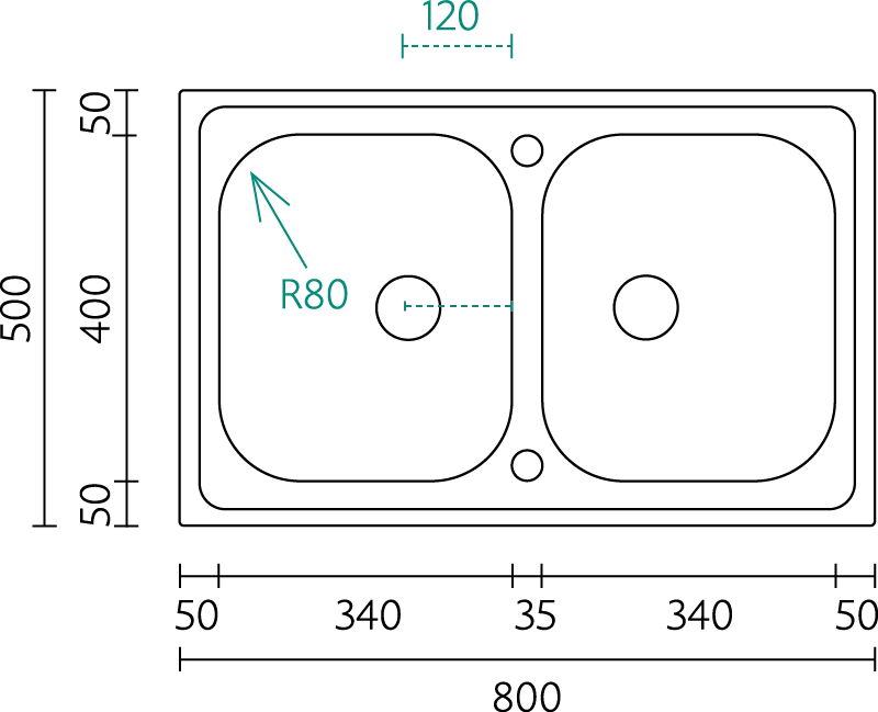 Évier Inox 84x48 cm - 2 Cuves Carrées Encastrables | Banka Sinks - SQES