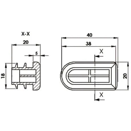 Embout ( Semi Ovale ) pour bouchon de meuble - 20 pcs 40mmx20mm NOIR - SQES