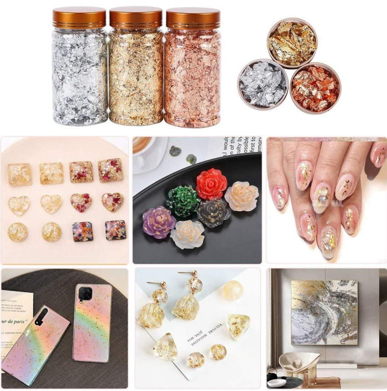 Flocons de Feuilles d'Argent pour Artisanat, Peinture et Décoration Ongles