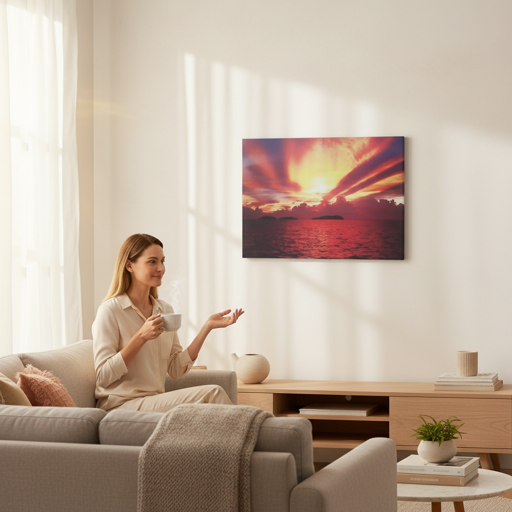 Tableau Coucher de Soleil 50x70cm Toile Textile Haute Qualité