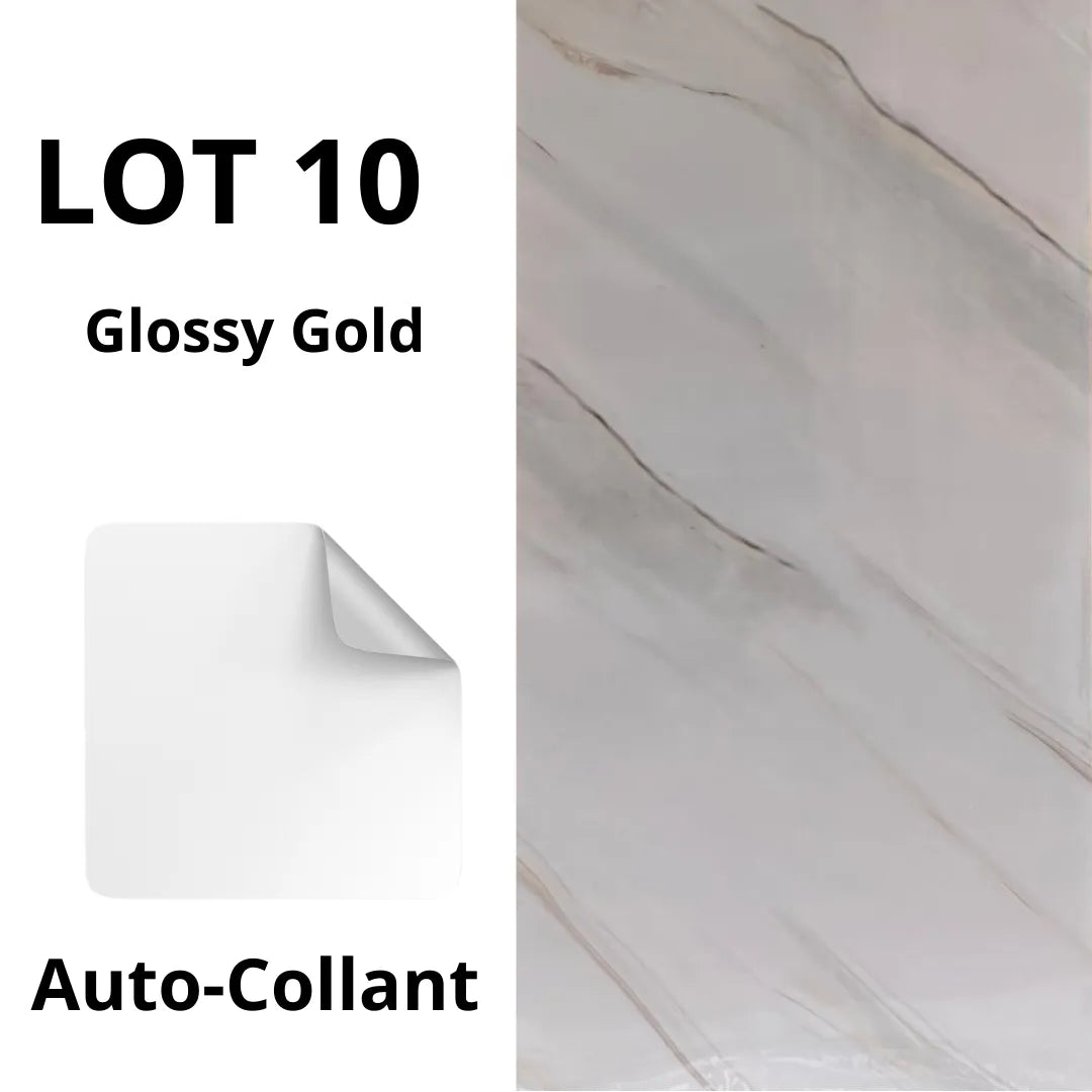 Panneaux muraux autocollants (10 pcs) - Carreaux Marbre GLOSSY GOLD - 30cmx60cm بديل الرخام - SQES