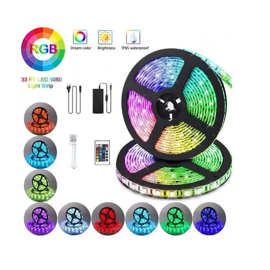Ruban LED RGB 5m, smd5050 étanche, 16 couleurs, avec télécommande - SQES