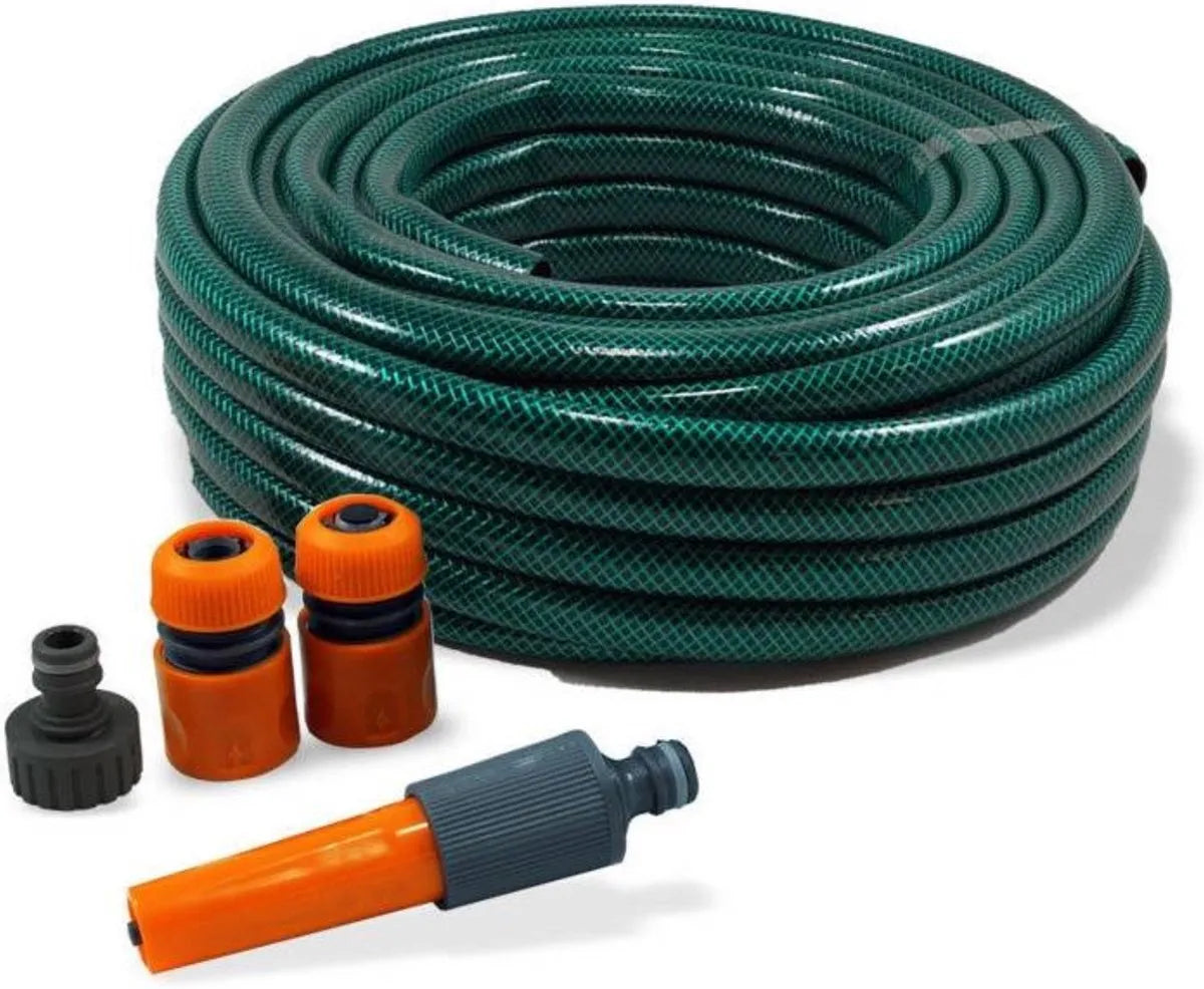 Kit complet de tuyau d'arrosage / tuyau d'arrosage vert 15 mètres - Jusqu'à 20 bar - Matériel de jardinage - Tuyaux d'arrosage - SQES