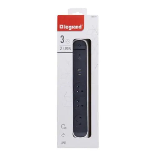 Rallonge multiprise - bloc rotatif - 3 prises interrupteur , parafoudre , USB Type-A + Type-C - SQES